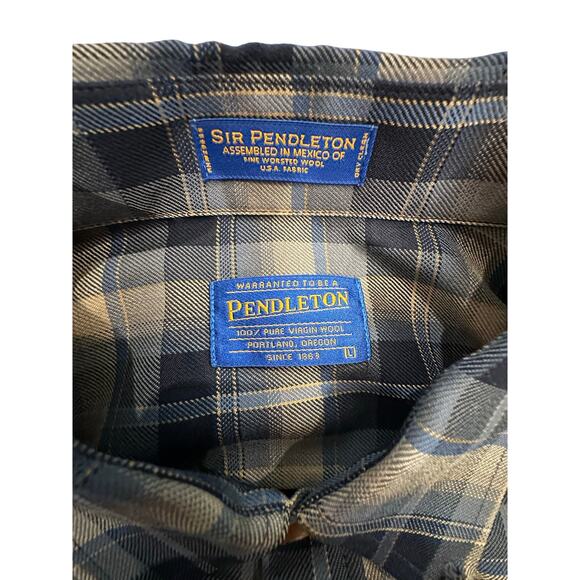 SIR PENDLETON 100% Worsted Wool Button Down Long Sleeve Plaid Shirt-Men's Large - Picture 8 of 8